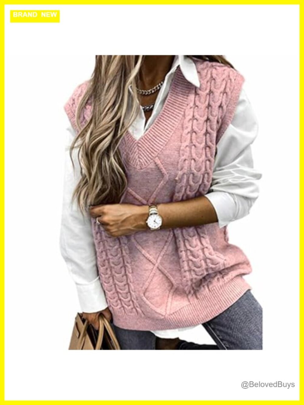 Women's Loose Knitted Sleeveless V Neck Sweater Vest Long Pullover Top